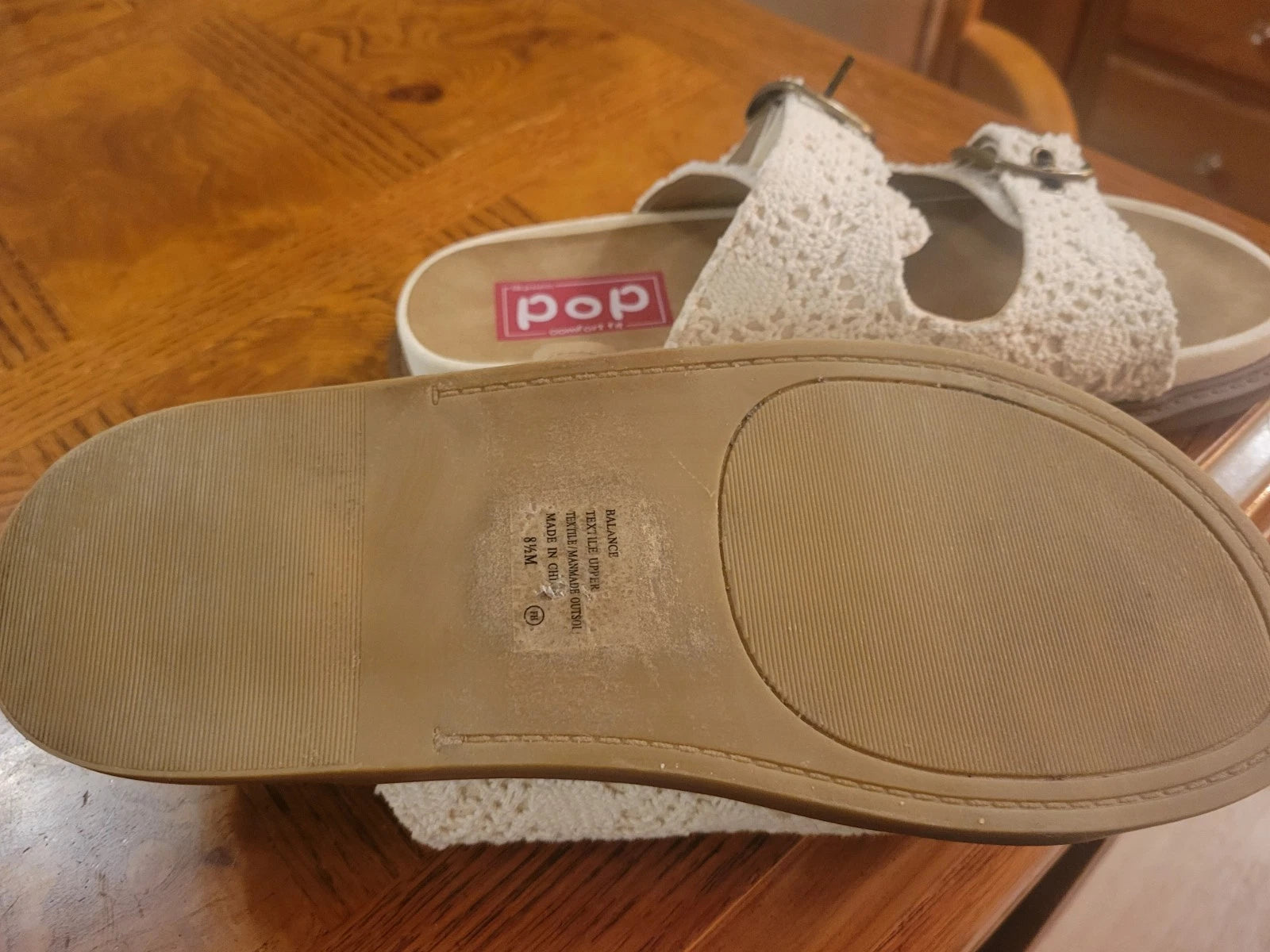Ivory Macrame Style Slide Sandals By POP Sz 8.5. Exceptionally Clean!!