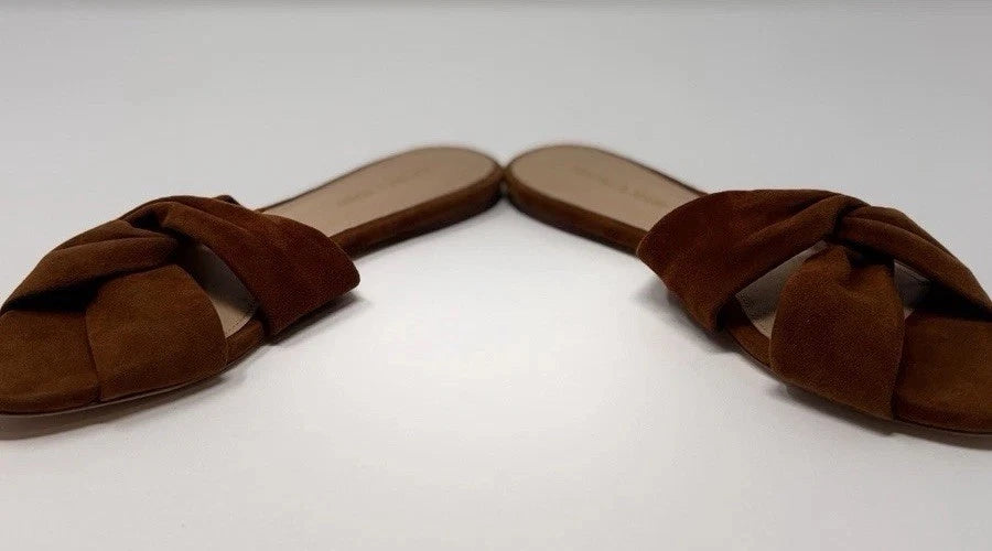 Veronica Beard Seraphina Twisted Slide Sandals Caramel Suede Women’s Size 6M
