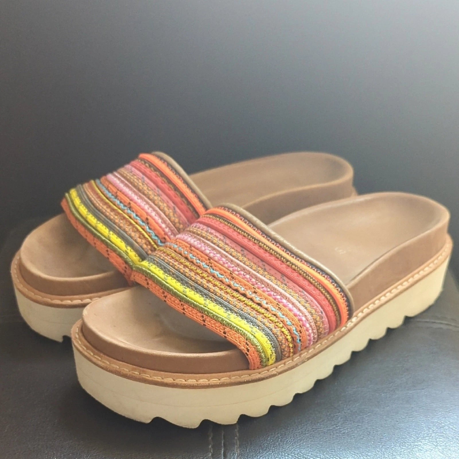 J Slides Multicolor Bohemian Style Comfy Footbed Slide On Platform Sandals