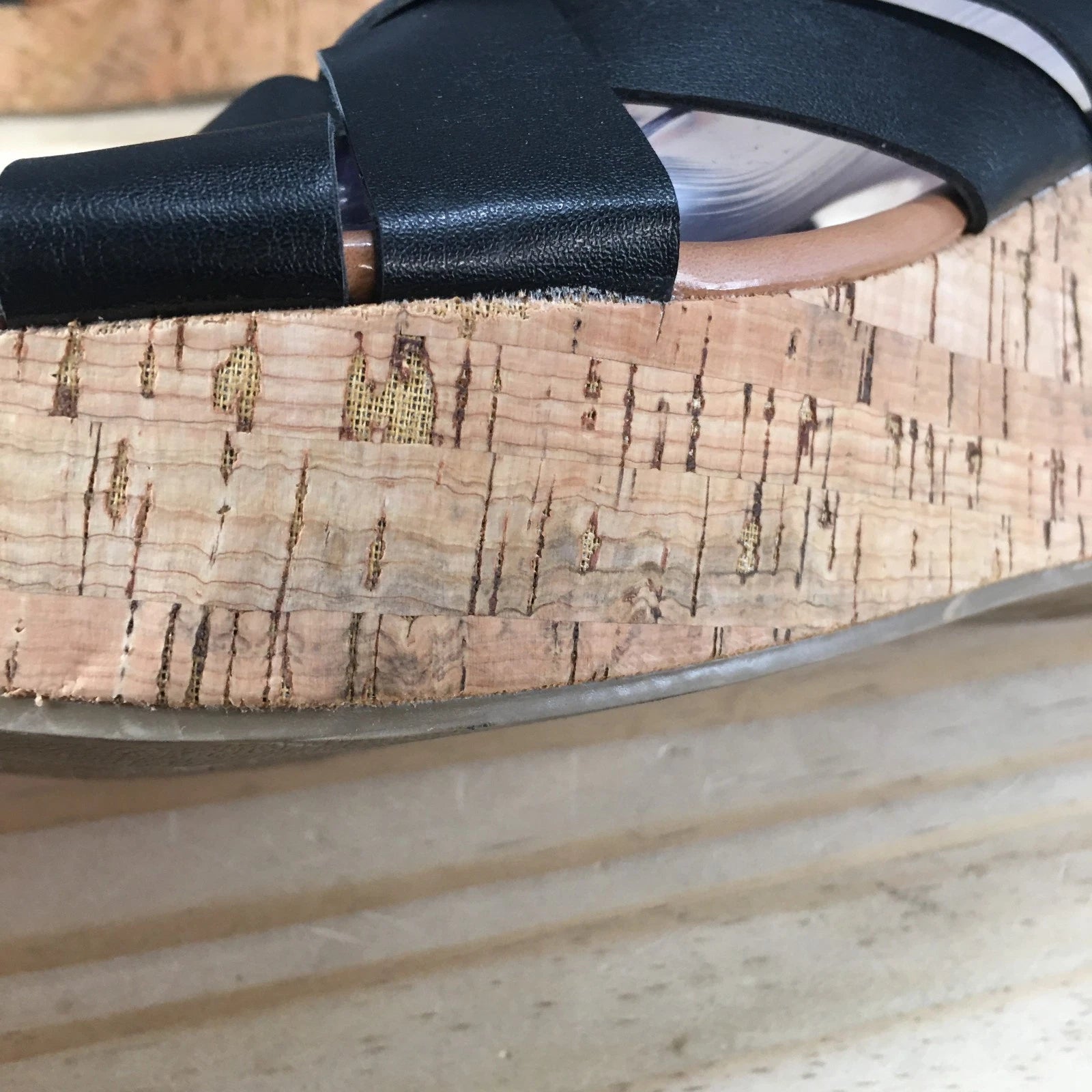 Style & Co. Sandals Womens 8 M Violette Wedge Slides Black Faux Leather Cork NEW