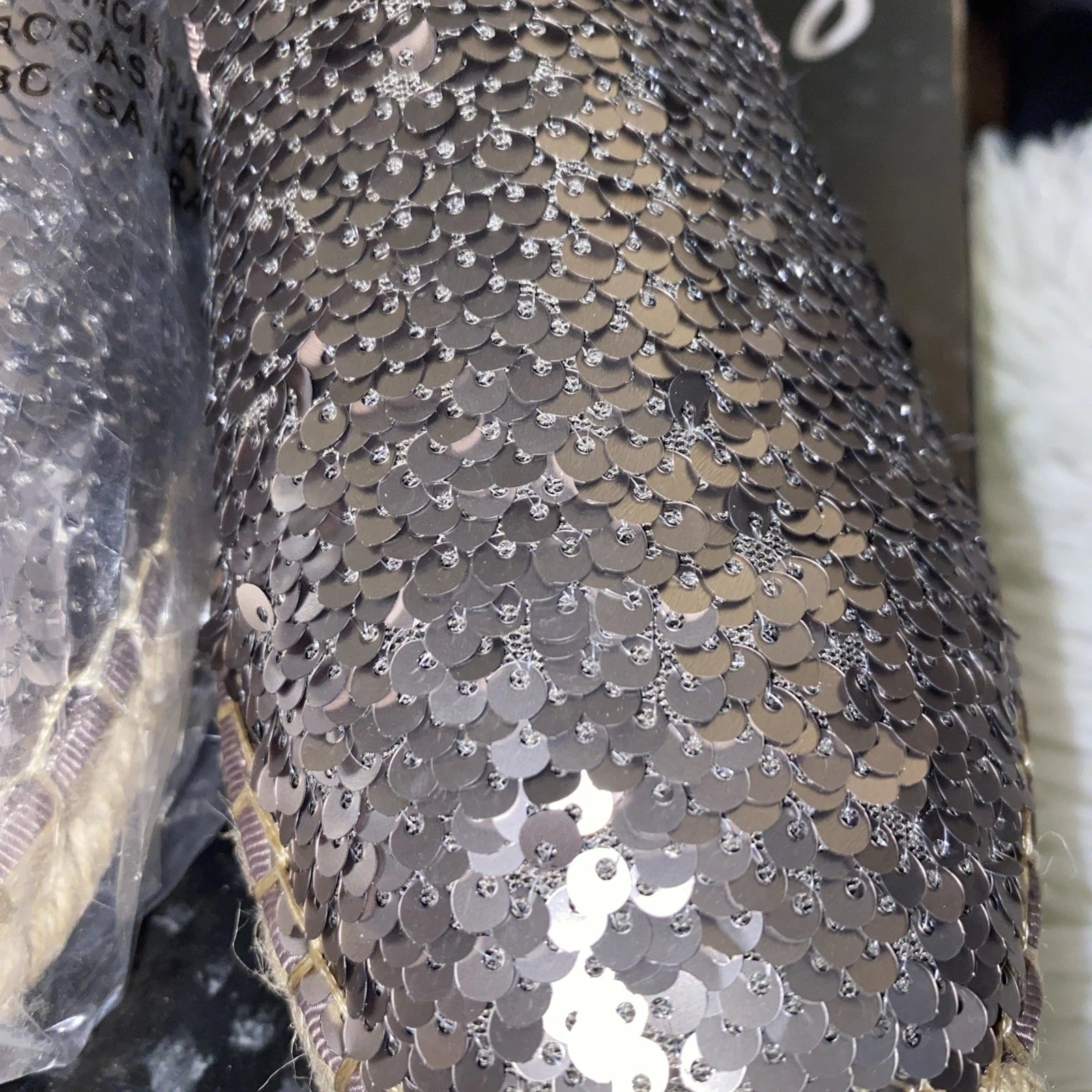 Sam Edelman Kerry Slip On Espadrille Slide Mule Flats Pewter Sequins Size 8 NIB