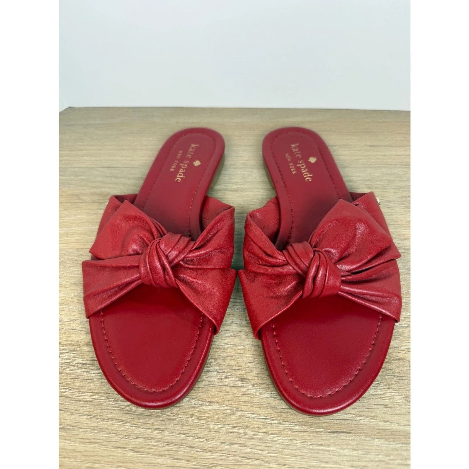 Kate Spade Bow Leather Slide Sandals Women’s Size 7 Red Slip On