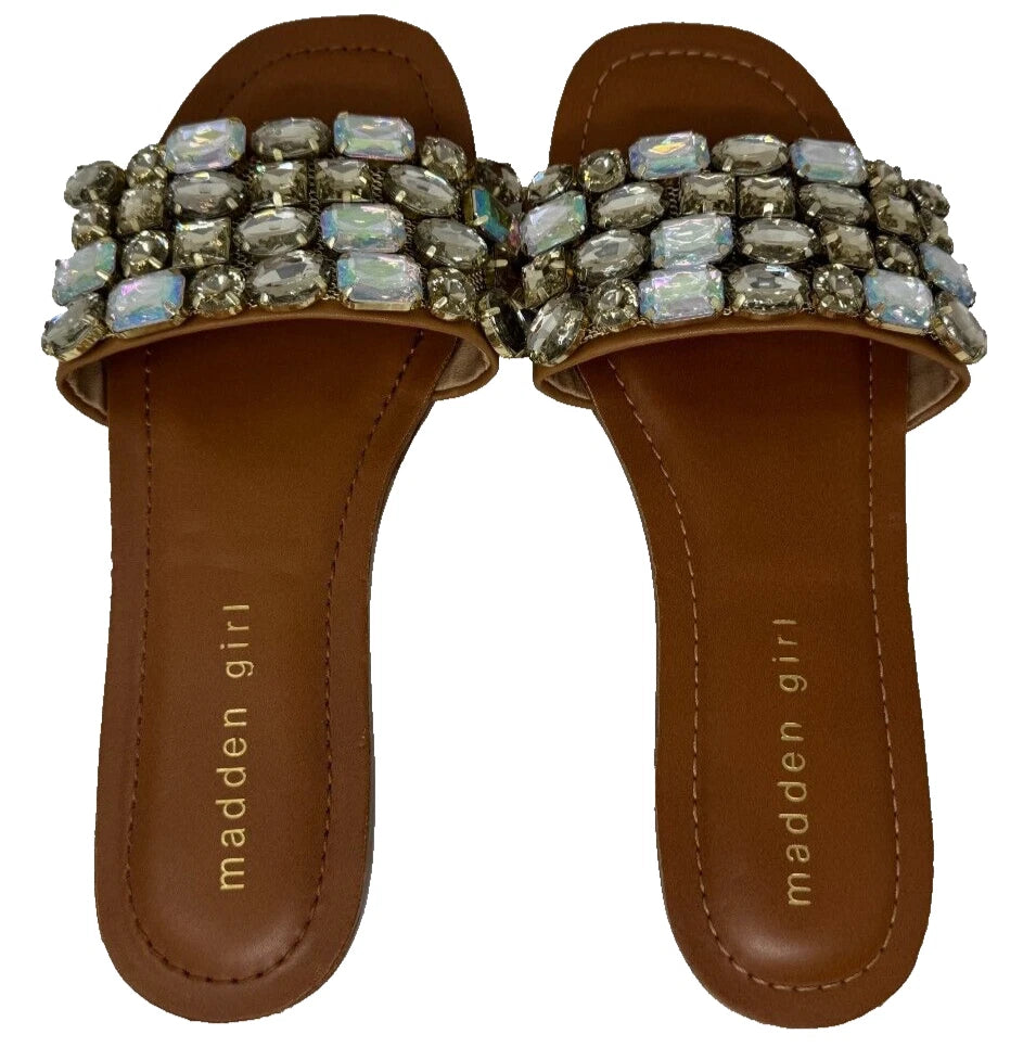 Madden Girl Women's Dazzlle Slip On Comfort Sandals Brown Size:7 196T