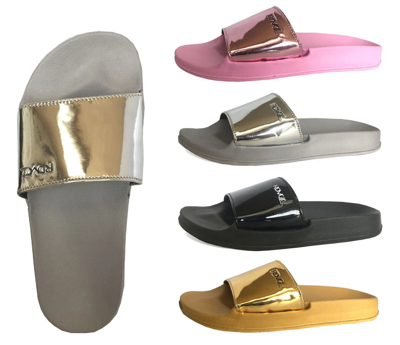 New Women's Metallic Fashion Slide Soft Rubber Bottom Beach Gym Pool Party-1818