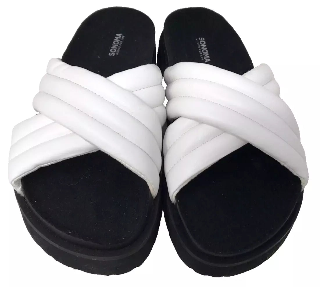 Sonoma Women's Fusilli Platform Slip On Comfort Slides Sandals Wht Size:7.5 200R