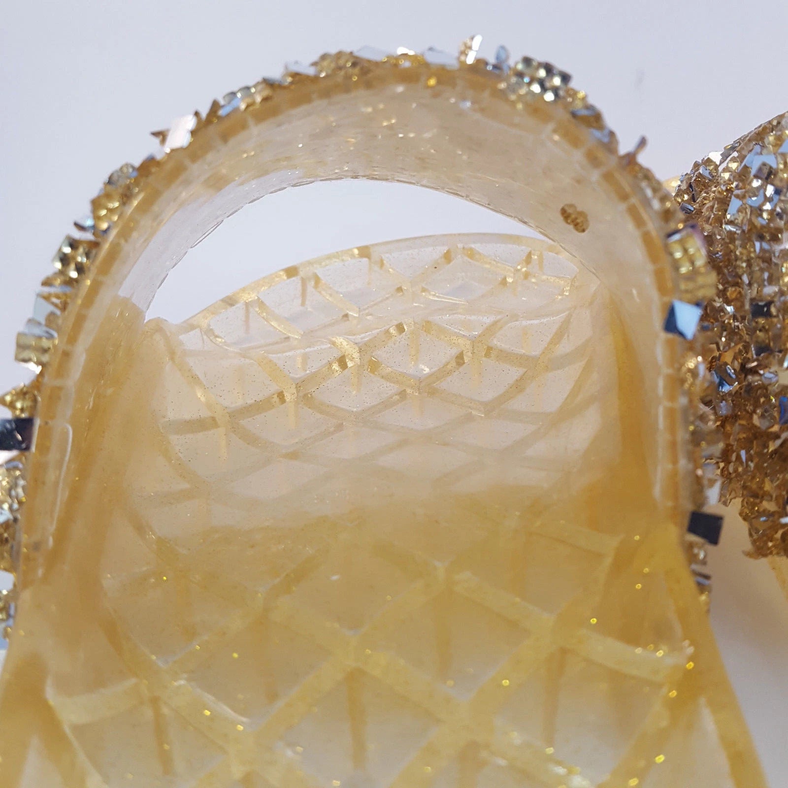 H2K CANDY Gold Color Glitter Beads Fashion Slides Flip Flops Sandals Bling