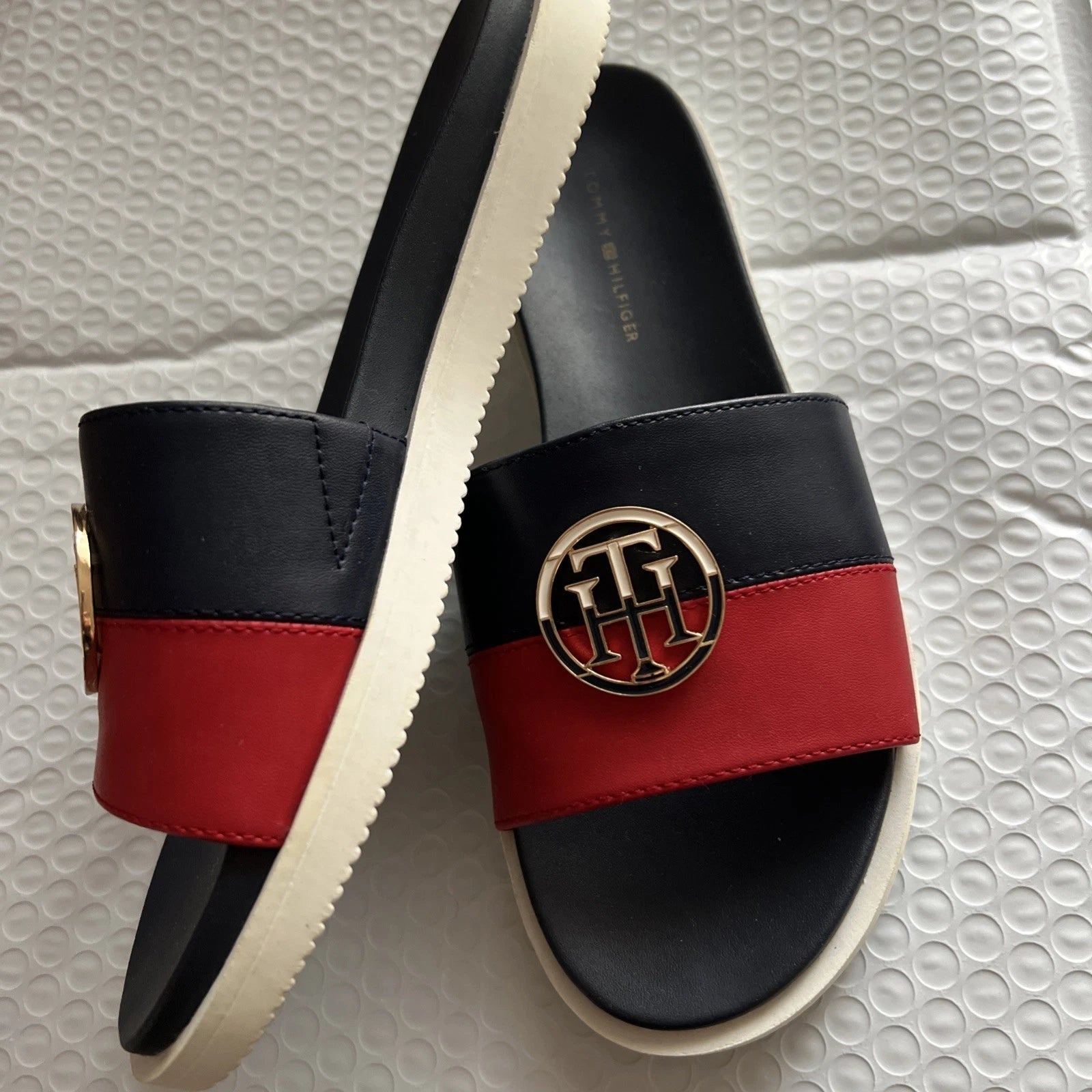 Tommy Hilfiger Blue & Red Souli Style Slide Sandals Women's Size 6M