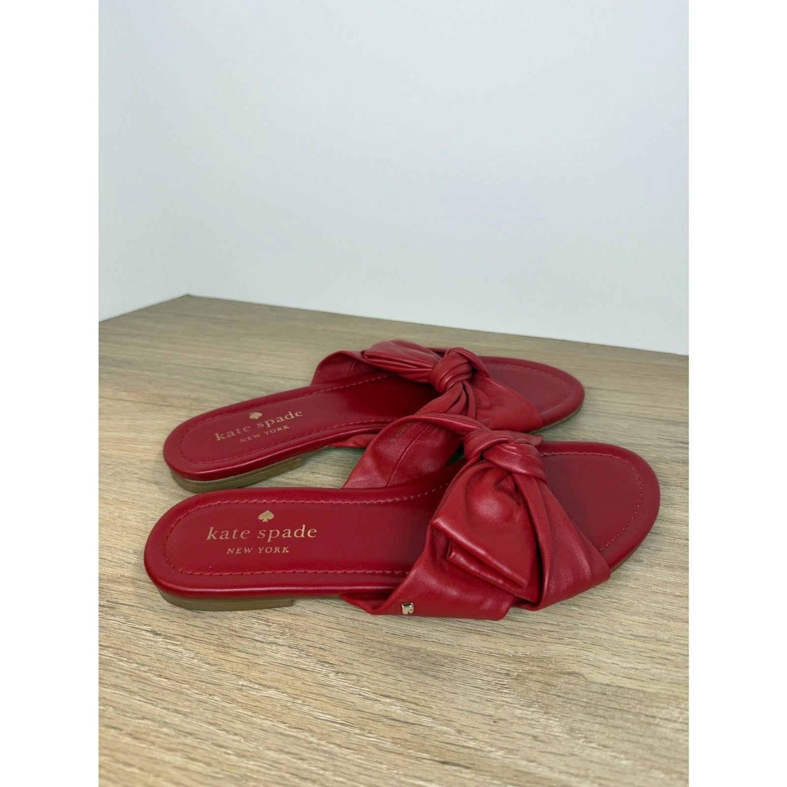Kate Spade Bow Leather Slide Sandals Women’s Size 7 Red Slip On