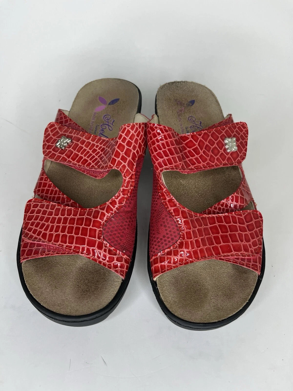 Helle Fashion Comfort Sandals Slides Wedge Heel Women Sz 38 US 7 Red Croc Spain