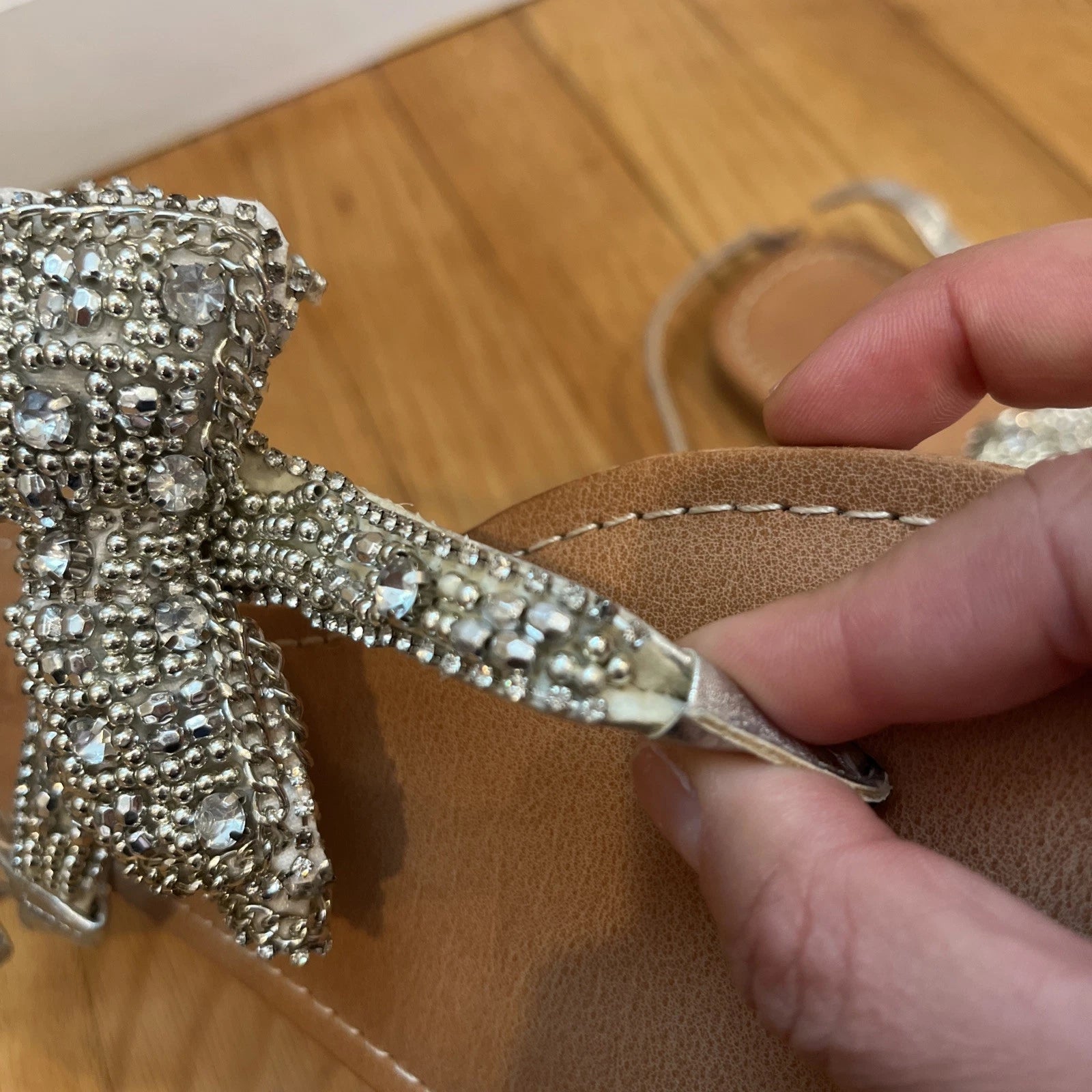 Silver Big Bow Women’s Sandals Size 7.5 Women's Shoes Fashion