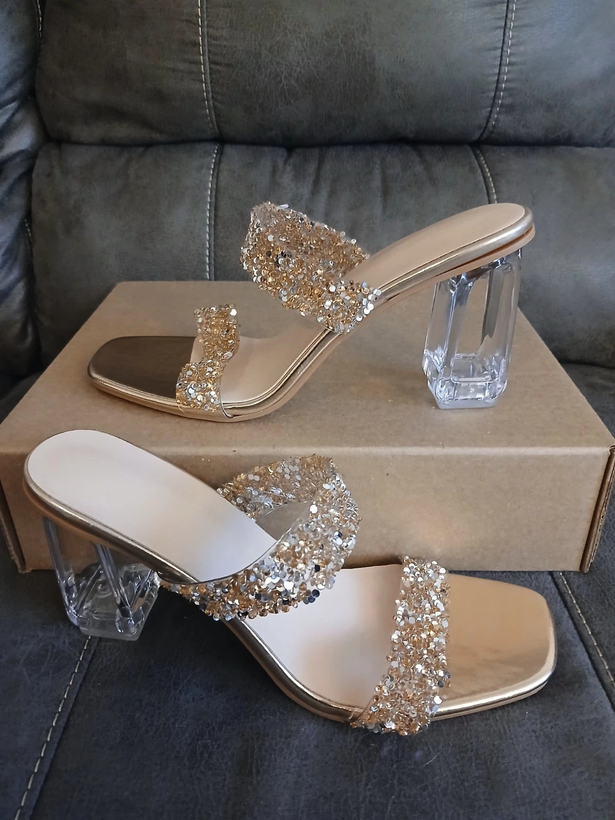 Sandal Heels Womens Slides BLING SPARKLE FASHION Heels NEW EU 42 USA 10 #1075