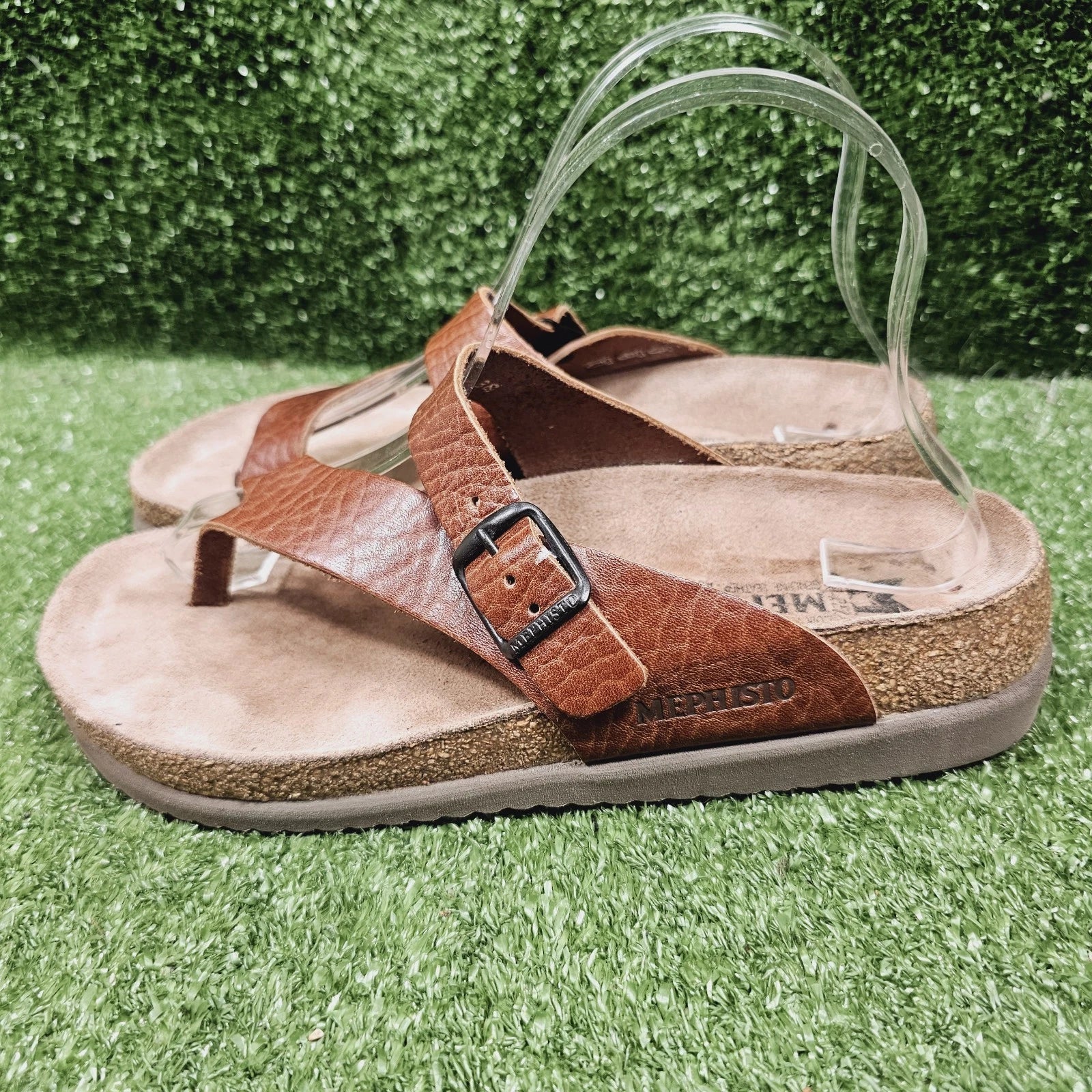 Mephisto Helen Brown Leather Toe Loop Flat Women Sandals Womens EU 38 US 8