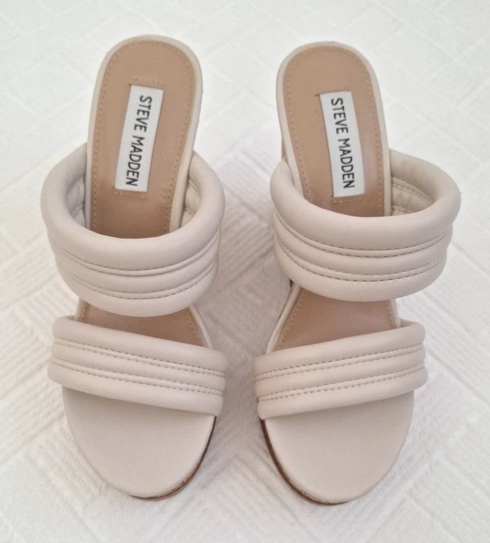 STEVE MADDEN Neutral Boho, Bohemian Style Light Nude Slide on Cork Wedges sz.7M