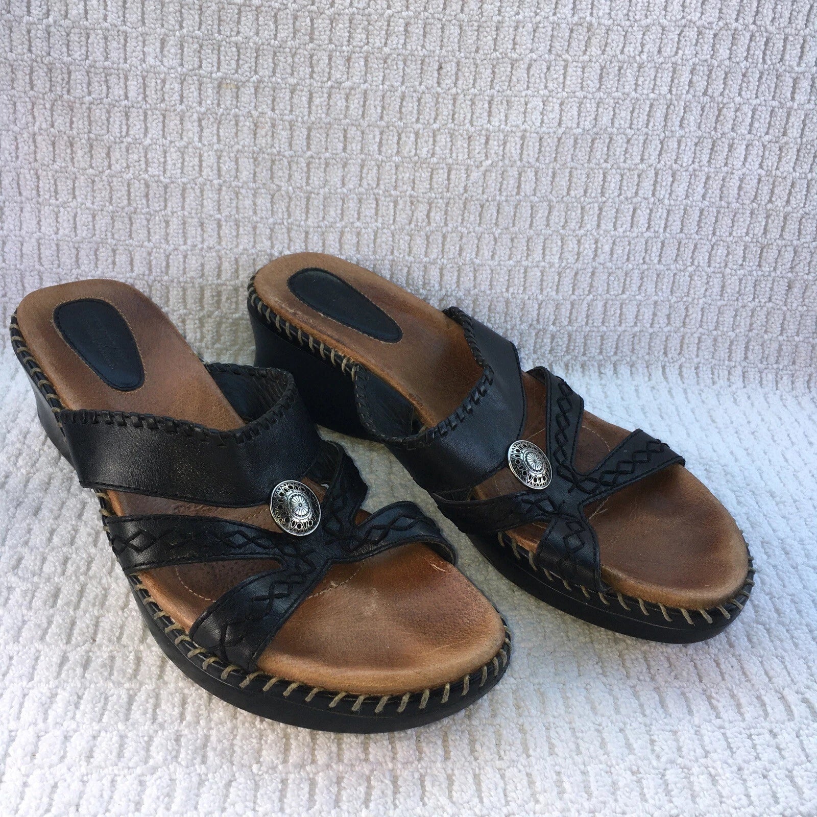 MINNETONKA BLACK LEATHER COMFORT SANDALS Womens  Sz 9 Style 70403