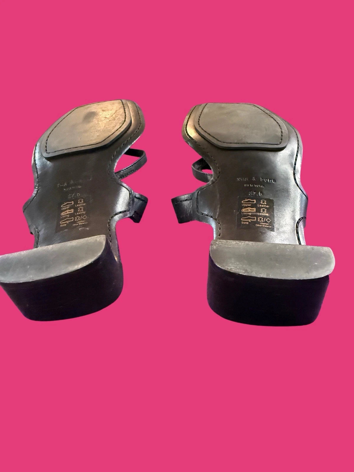 Rag & Bone Colt Sandals Slides Black -White  Thongs Shoes Sz 37.5 US 7