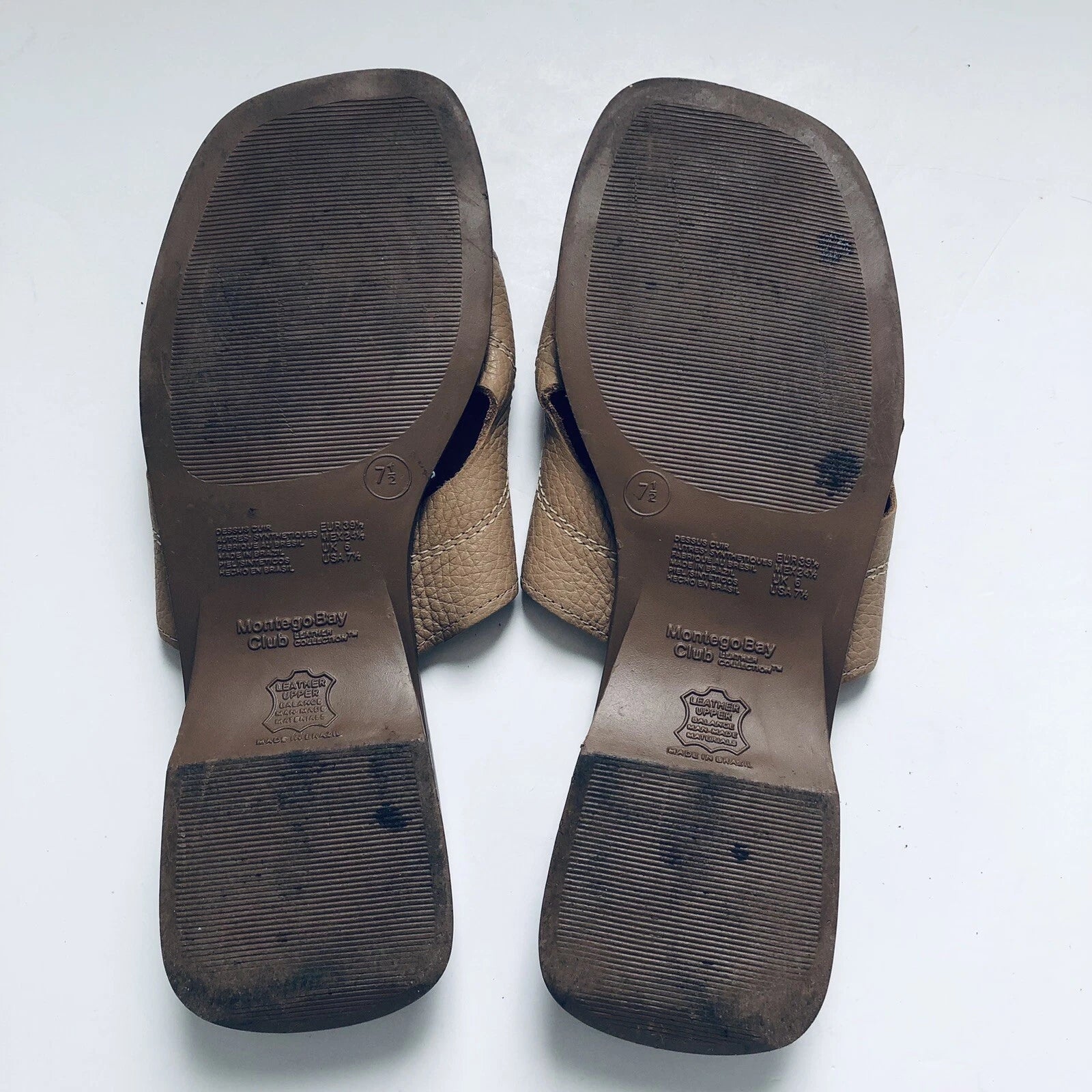 Montego Bay Club Leather Slide Sandals Tan Slip On Womens Size 7 1/2M