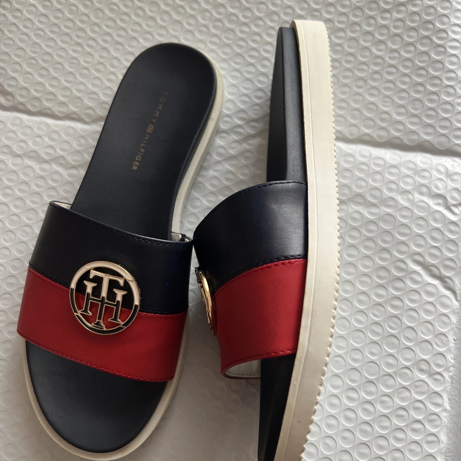Tommy Hilfiger Blue & Red Souli Style Slide Sandals Women's Size 6M