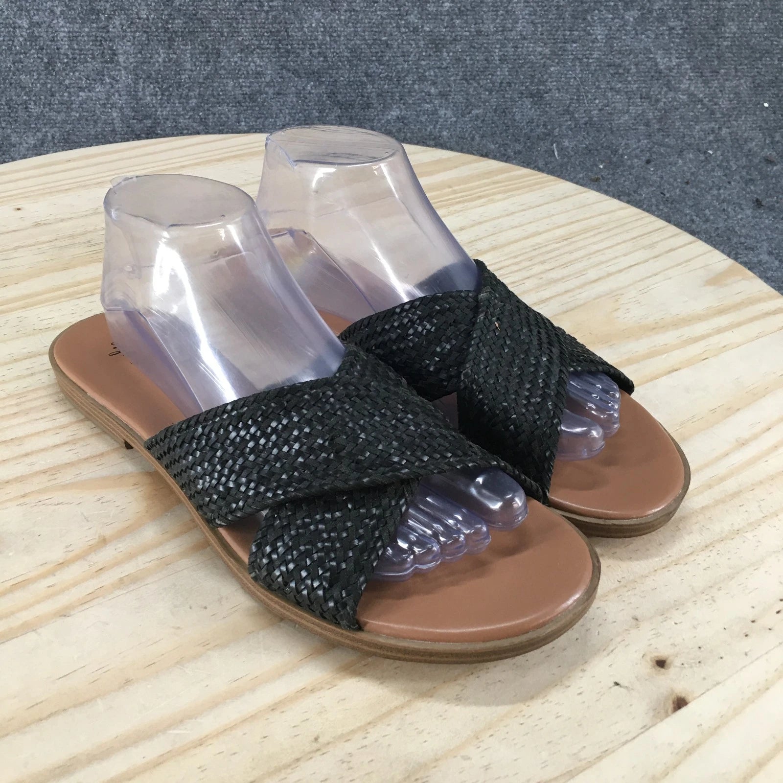 Style & Co. Sandals Womens 9.5 Shannonnp Slip On Slides Black Faux Leather NEW