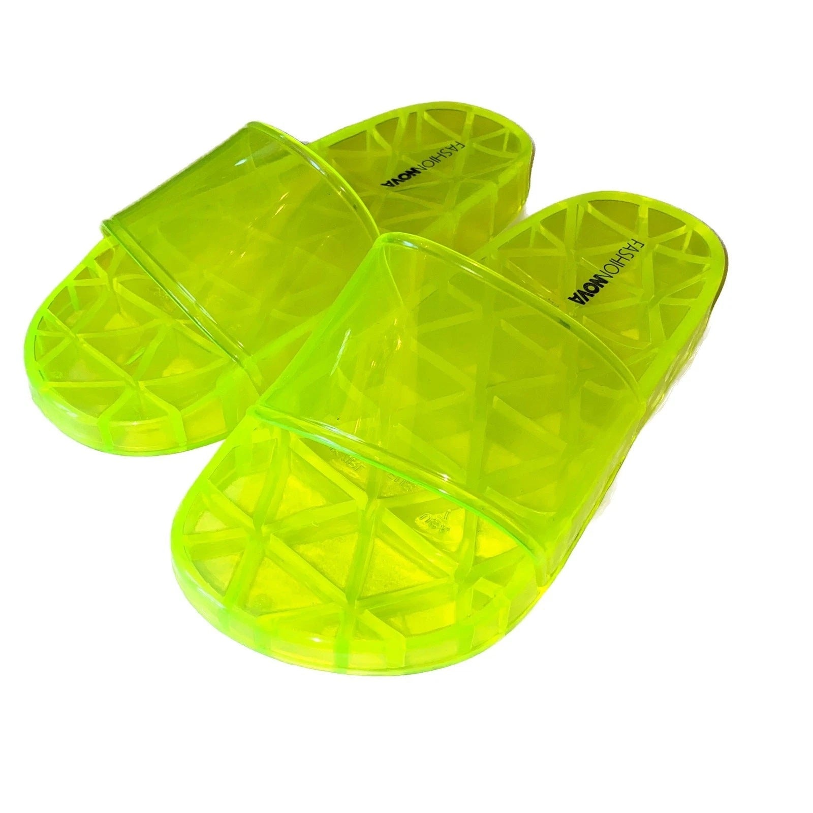 New Vegan Fashion Nova 7 Neon Yellow Jelly Slide Sandals Crystal Green Slip On