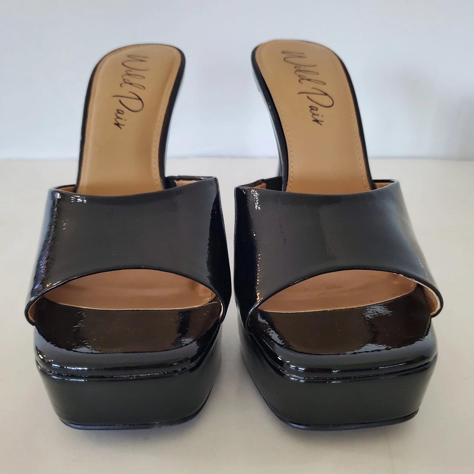 WILD PAIR 8.5 Rajaah 1" Platform 4 4/8" Flared Heel Slide Sandals Open Toe Sexy