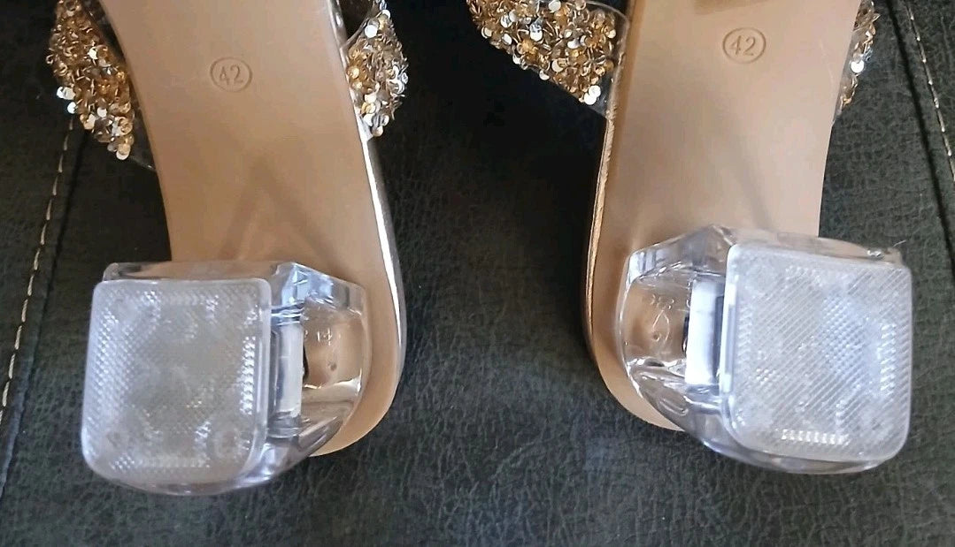 Sandal Heels Womens Slides BLING SPARKLE FASHION Heels NEW EU 42 USA 10 #1075