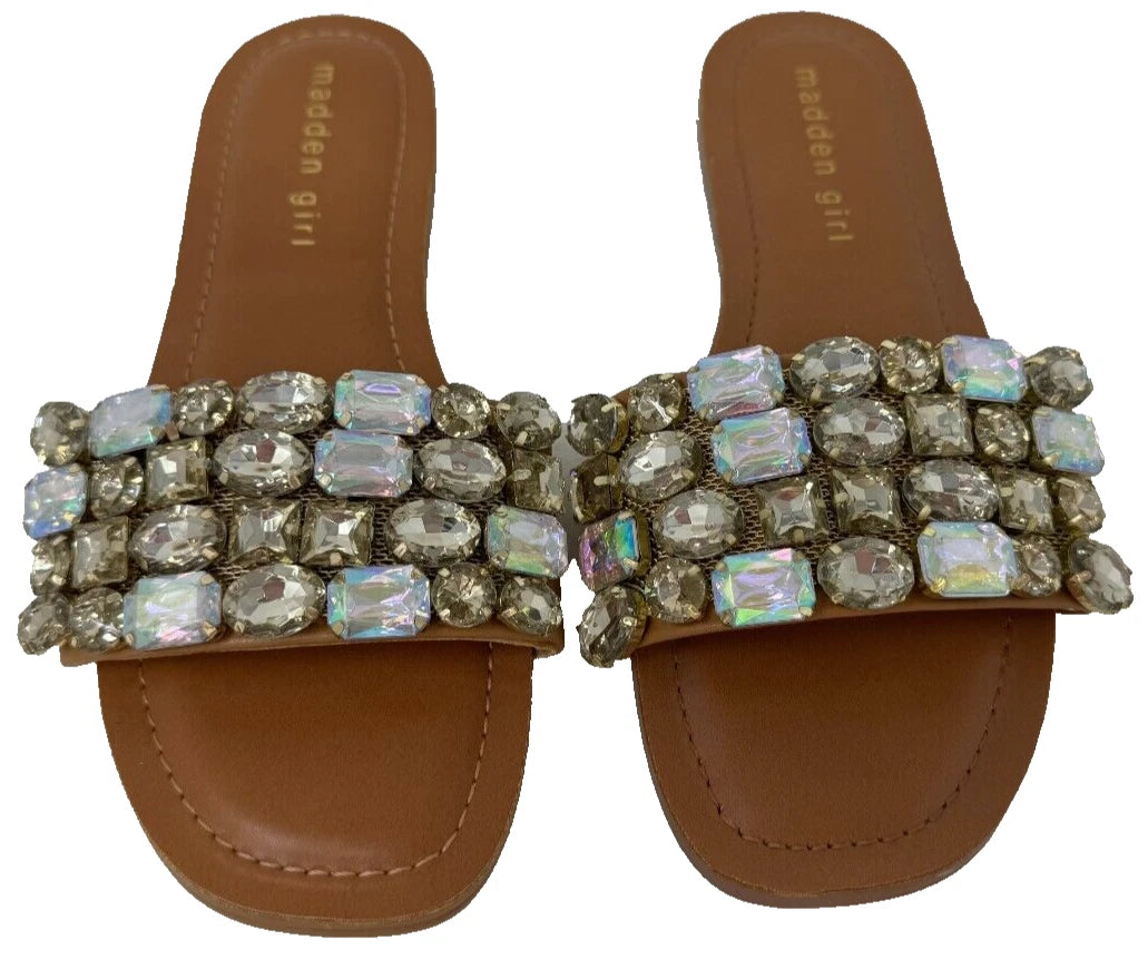 Madden Girl Women's Dazzlle Slip On Comfort Sandals Brown Size:7 196T