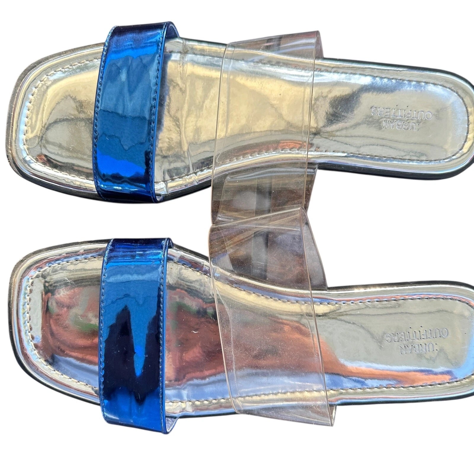 Urban Outfitters Slides Sandals Clear Blue Straps Trendy Flats Size 7