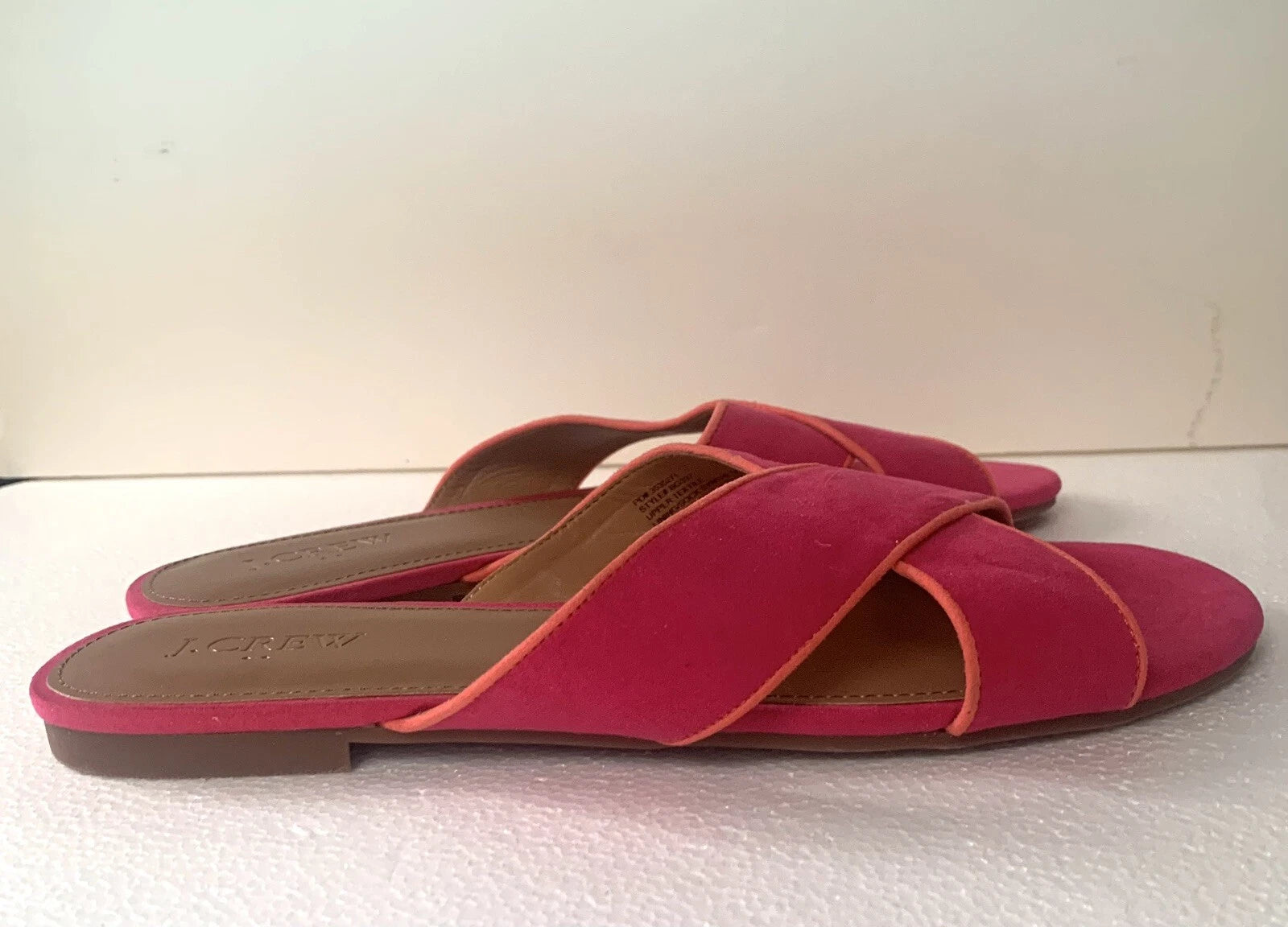 J. Crew Pink Sandals Slip On Slides Flat Criss Cross Faux Suede Women’s Size 9