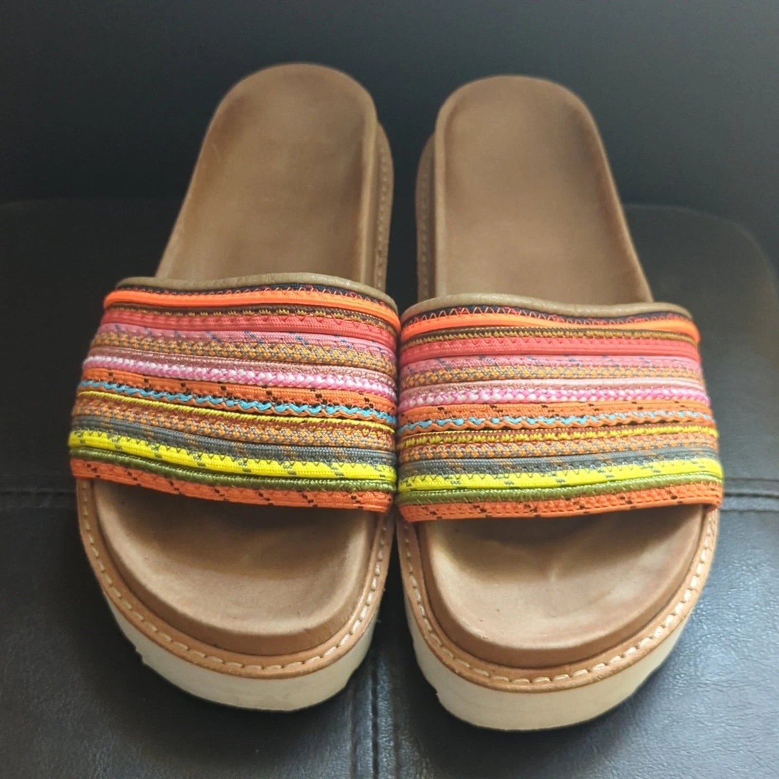 J Slides Multicolor Bohemian Style Comfy Footbed Slide On Platform Sandals
