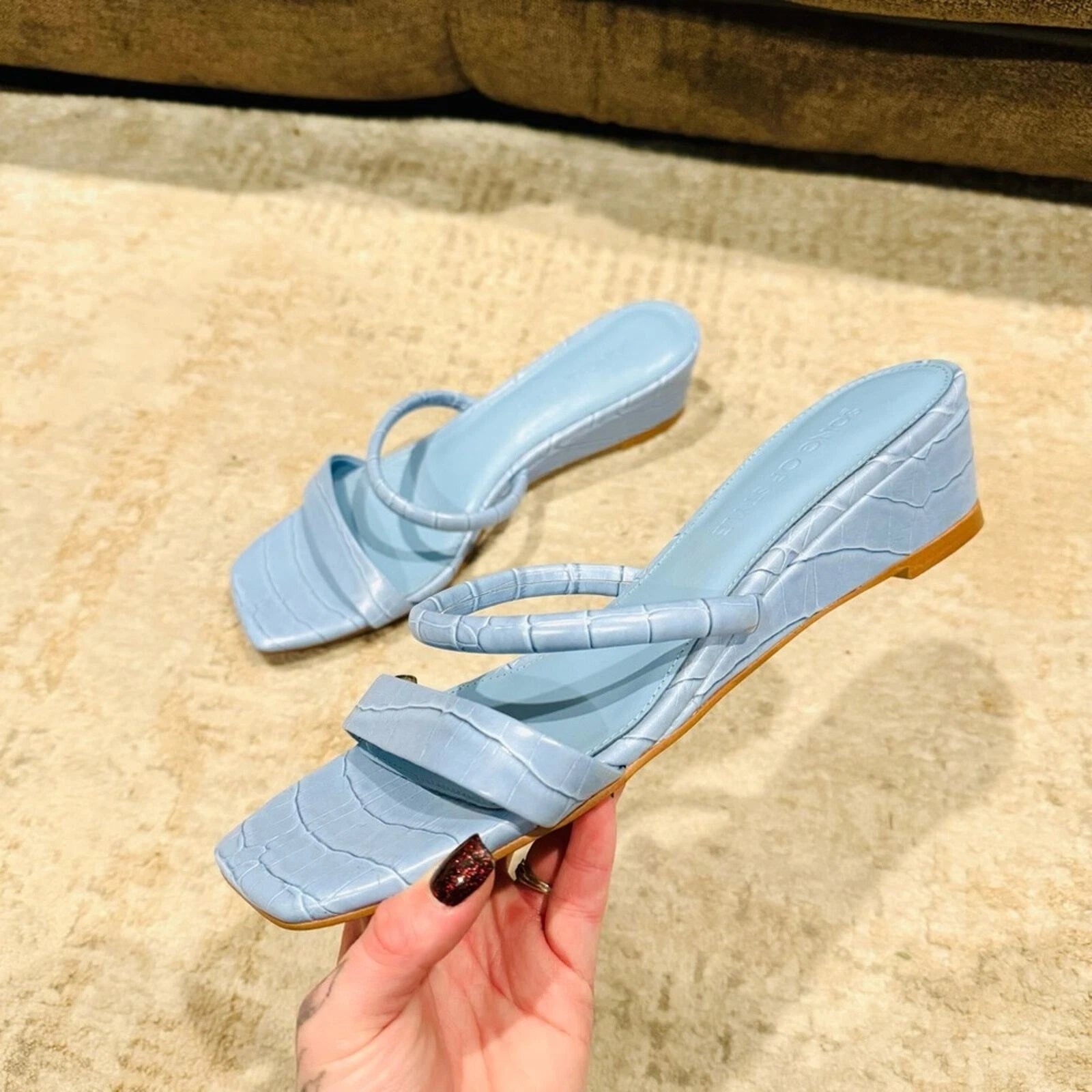 Song of Style fia sandal in Blue printed slide wedge sandal woman’s 10