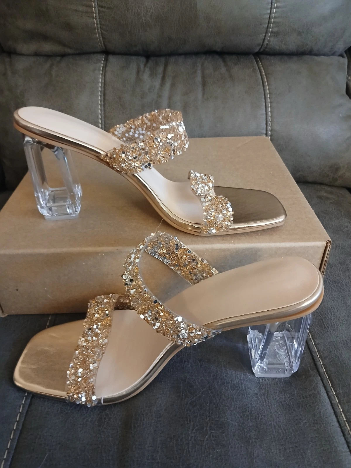 Sandal Heels Womens Slides BLING SPARKLE FASHION Heels NEW EU 42 USA 10 #1075