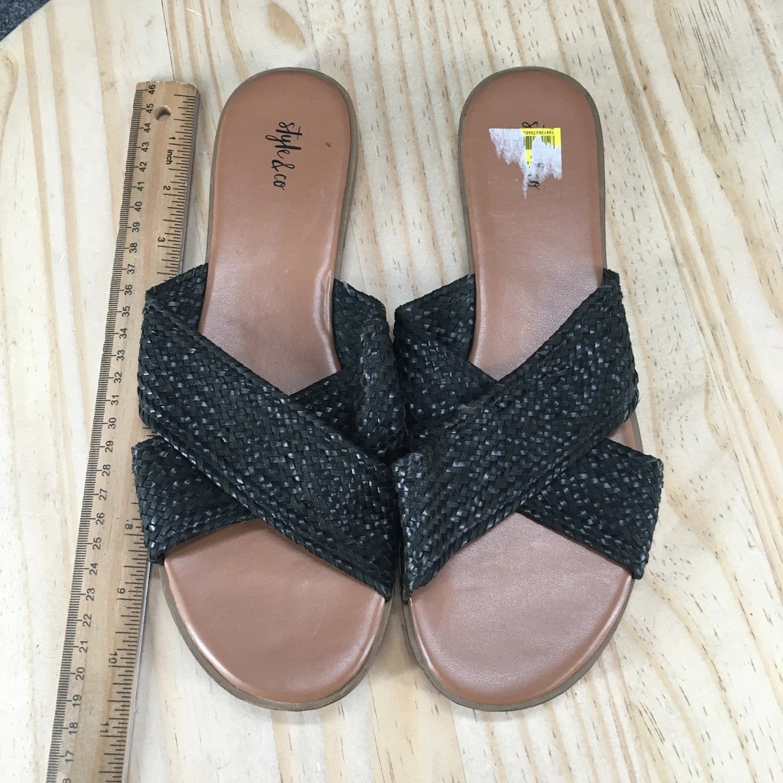 Style & Co. Sandals Womens 9.5 Shannonnp Slip On Slides Black Faux Leather NEW