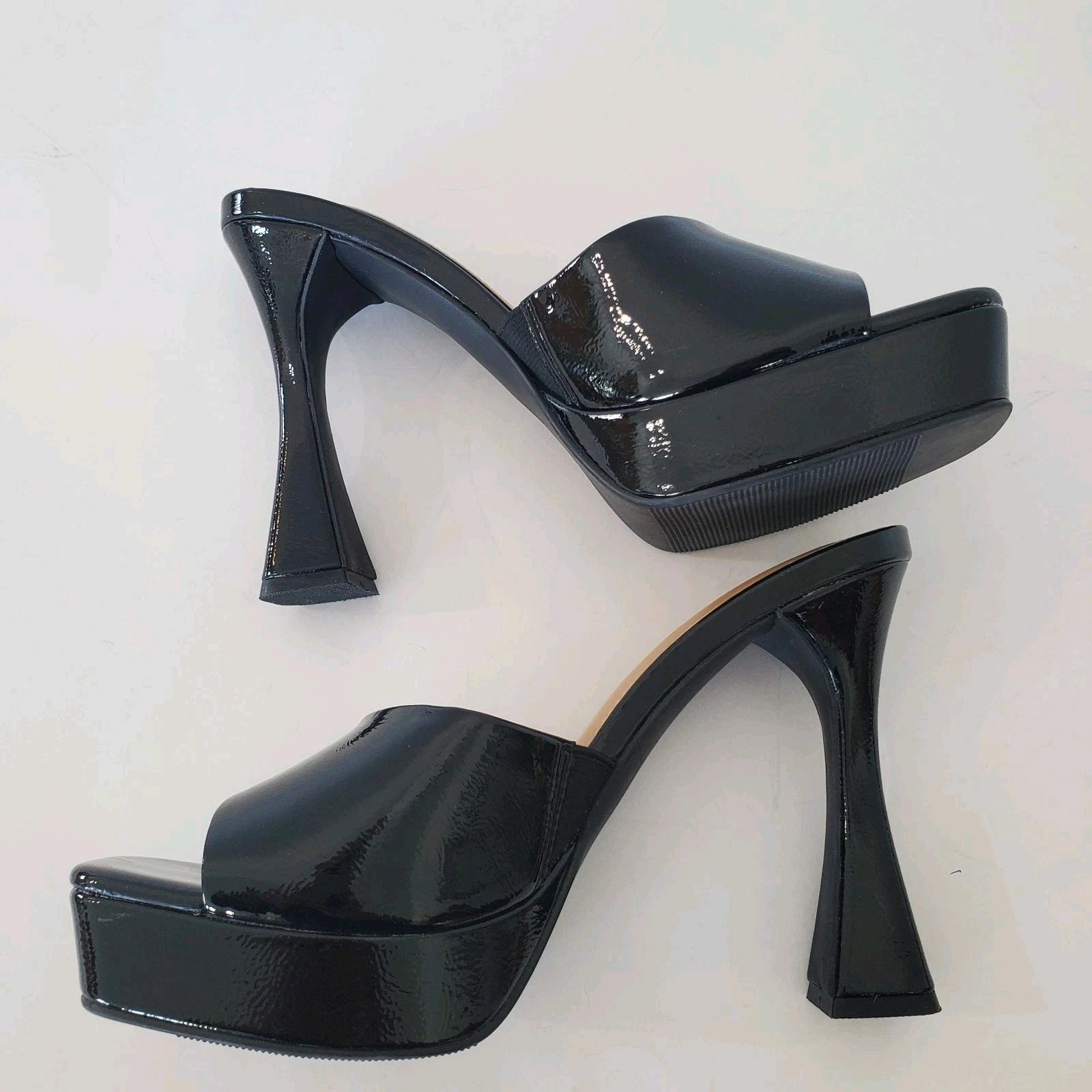 WILD PAIR 8.5 Rajaah 1" Platform 4 4/8" Flared Heel Slide Sandals Open Toe Sexy