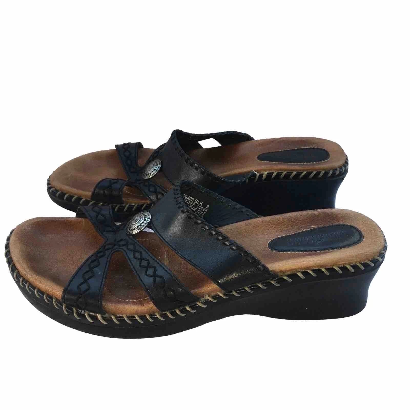 MINNETONKA BLACK LEATHER COMFORT SANDALS Womens  Sz 9 Style 70403