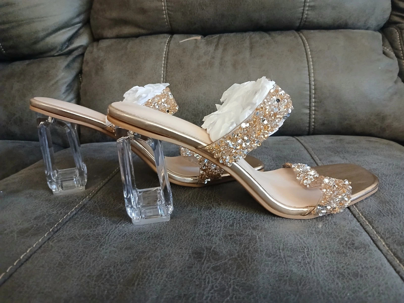 Sandal Heels Womens Slides BLING SPARKLE FASHION Heels NEW EU 42 USA 10 #1075