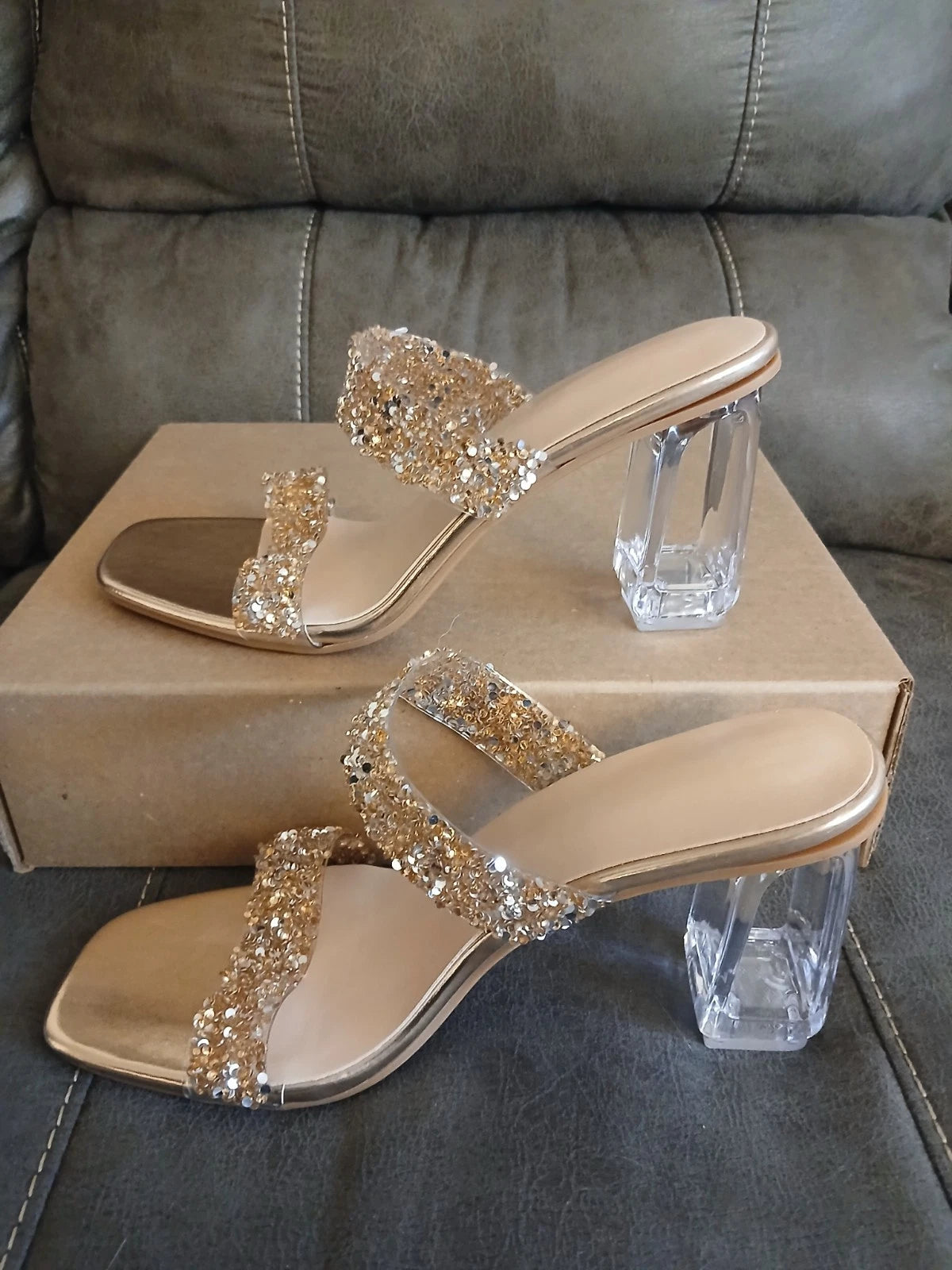 Sandal Heels Womens Slides BLING SPARKLE FASHION Heels NEW EU 42 USA 10 #1075