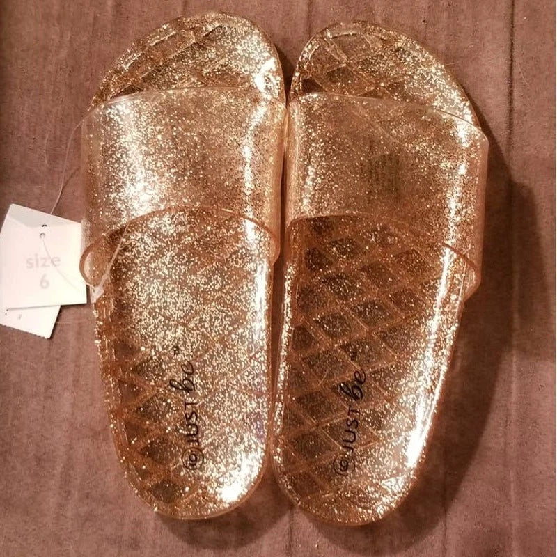 New Gold Glitter Sparkle Vintage Style Slides Sandals Size 6