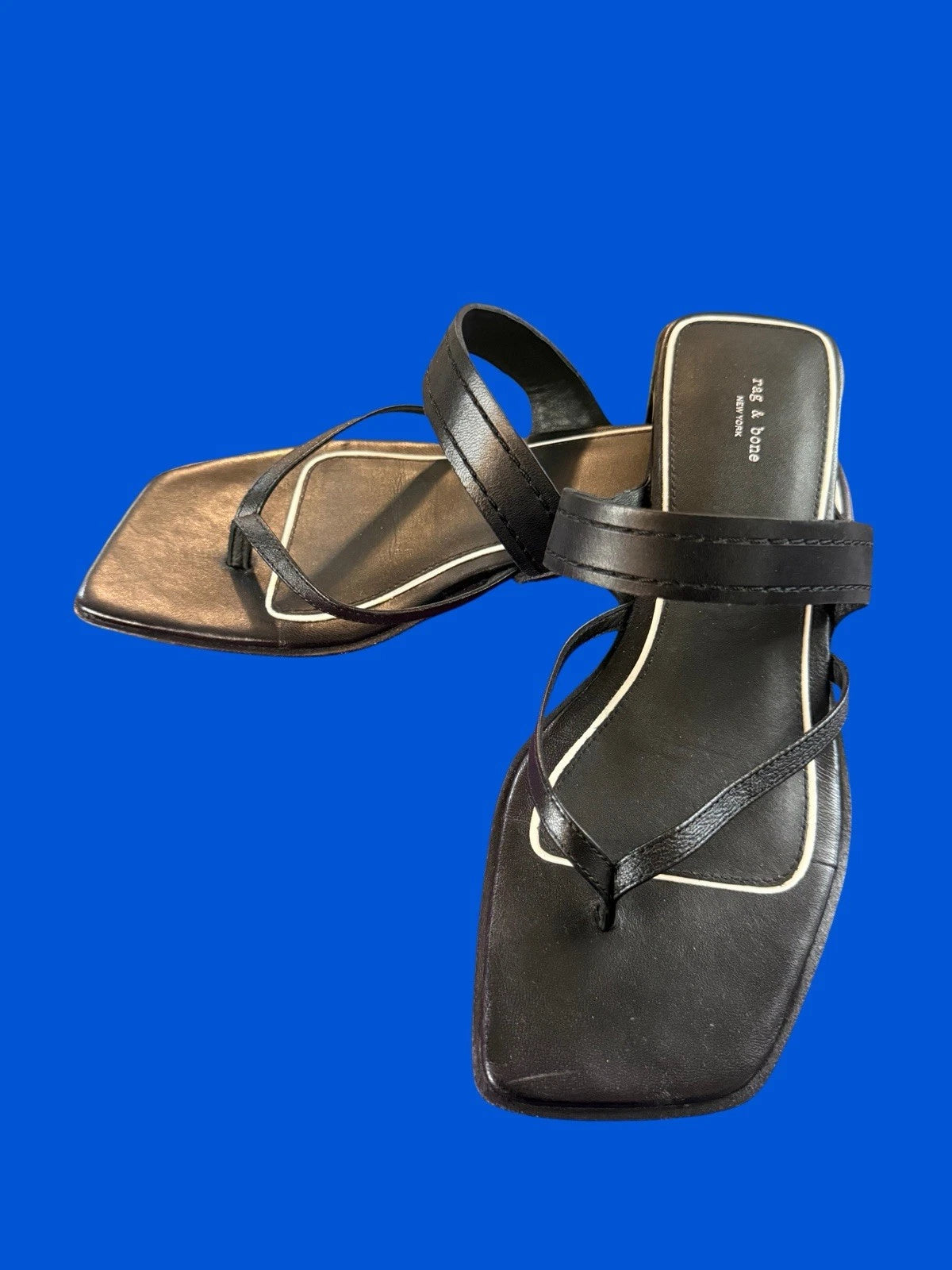 Rag & Bone Colt Sandals Slides Black -White  Thongs Shoes Sz 37.5 US 7