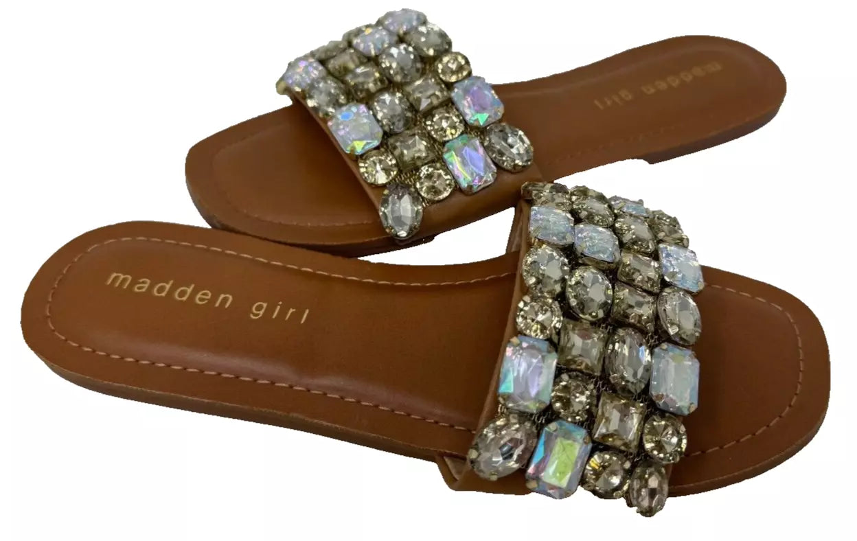 Madden Girl Women's Dazzlle Slip On Comfort Sandals Brown Size:7 196T