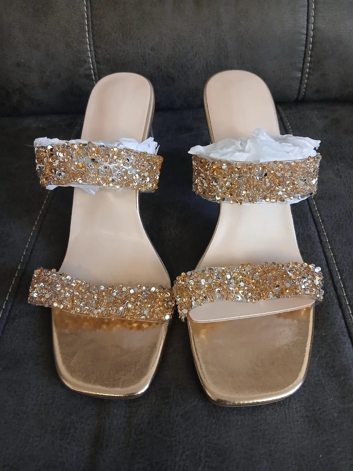 Sandal Heels Womens Slides BLING SPARKLE FASHION Heels NEW EU 42 USA 10 #1075