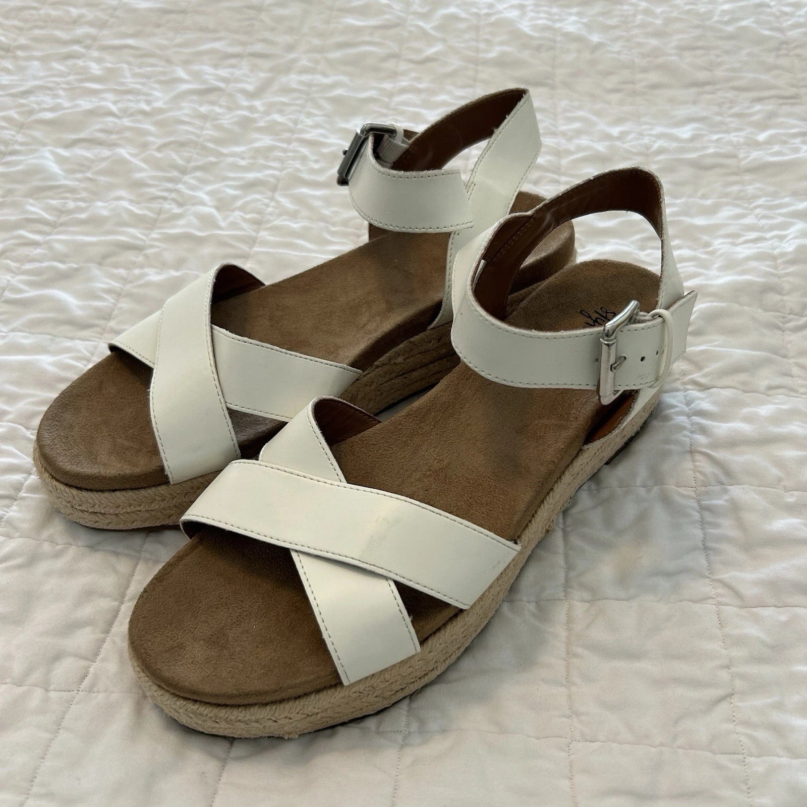 Style & Co Womens Wedge Strap White Slide Sandals Emberr 8 8M