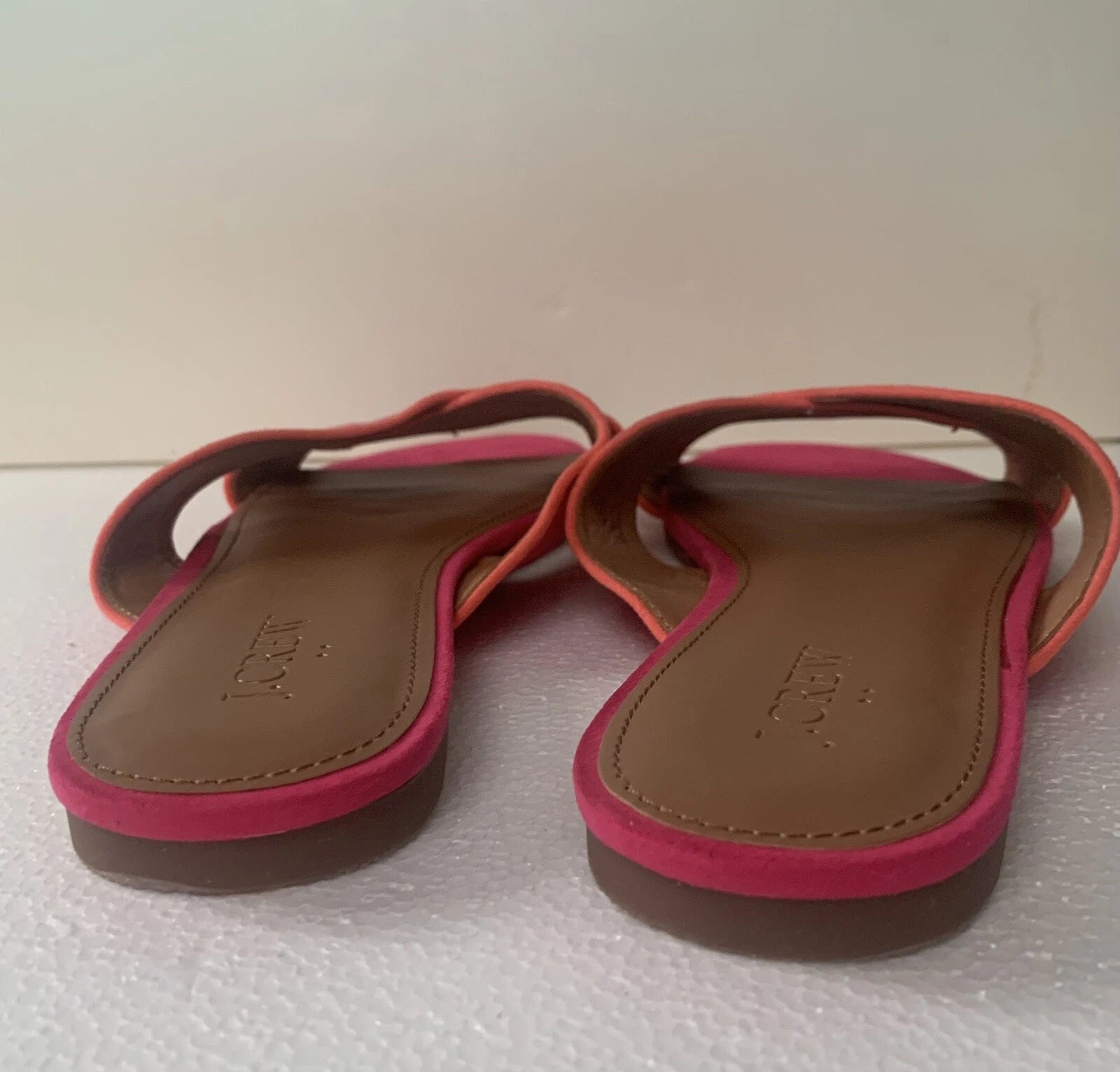 J. Crew Pink Sandals Slip On Slides Flat Criss Cross Faux Suede Women’s Size 9