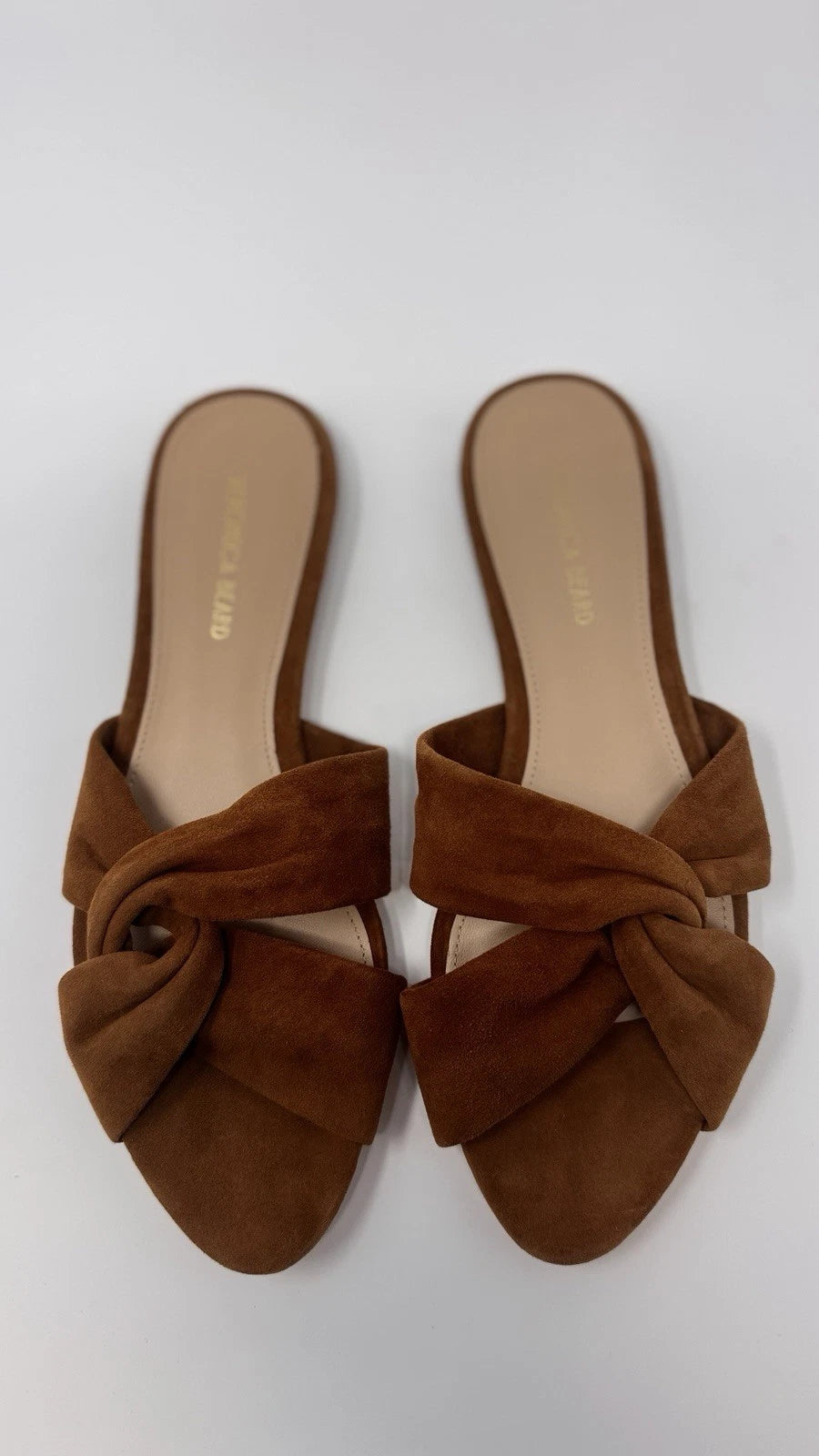 Veronica Beard Seraphina Twisted Slide Sandals Caramel Suede Women’s Size 6M