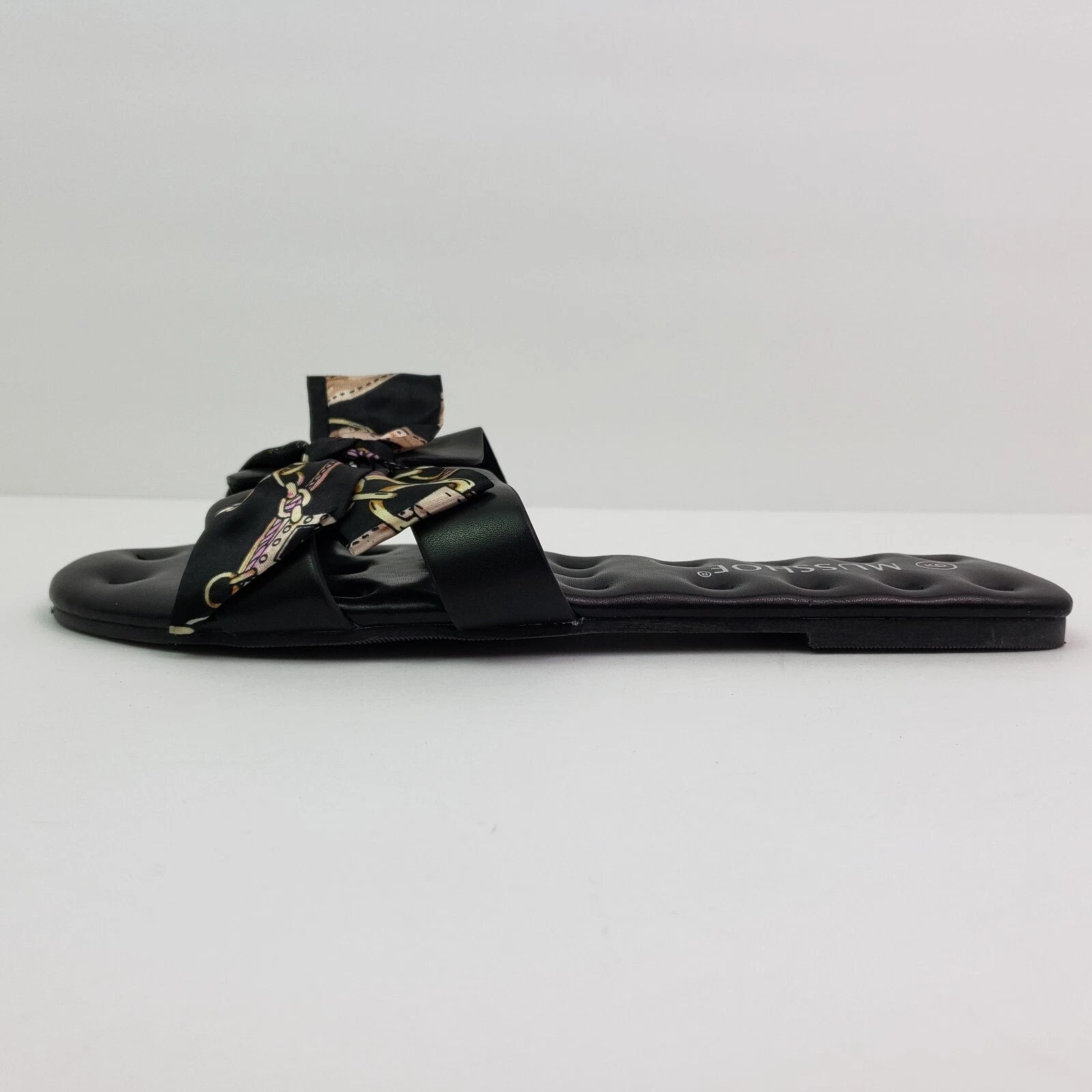 Musshoe Womens Size 9 Black Bow Slip On Formal Fashion Slide Flat Sandals