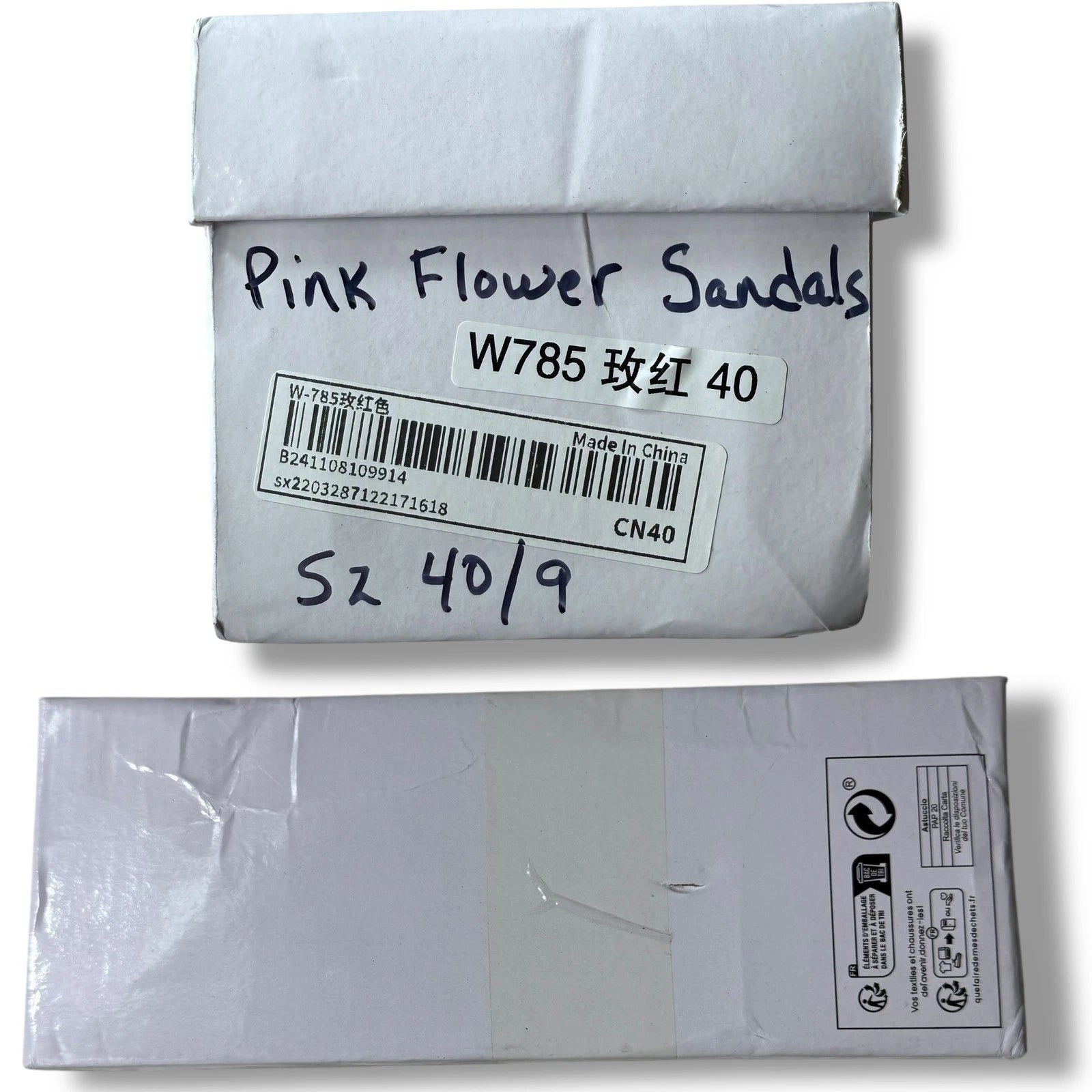 Pink Flower Sandals Slide Clear transparent Strap Block Heels Women's Sz 40/9