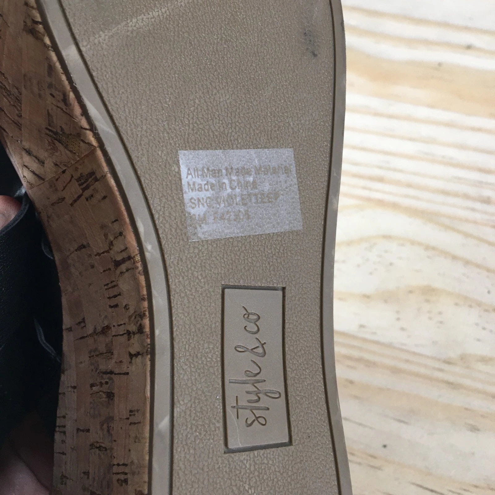 Style & Co. Sandals Womens 8 M Violette Wedge Slides Black Faux Leather Cork NEW