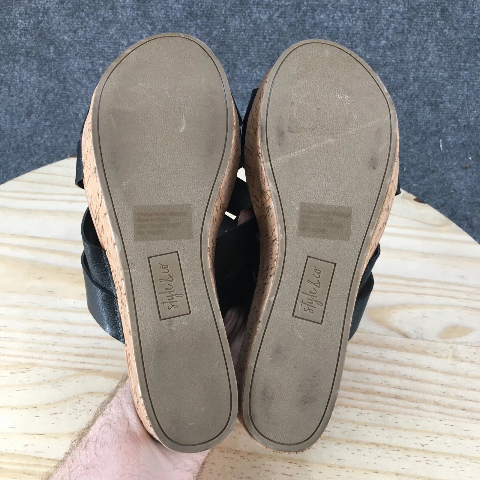 Style & Co. Sandals Womens 8 M Violette Wedge Slides Black Faux Leather Cork NEW