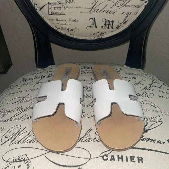STEVE MADDEN STEVE Greece White Leather Slide Sandals H Oran Style Slip On Sz 11