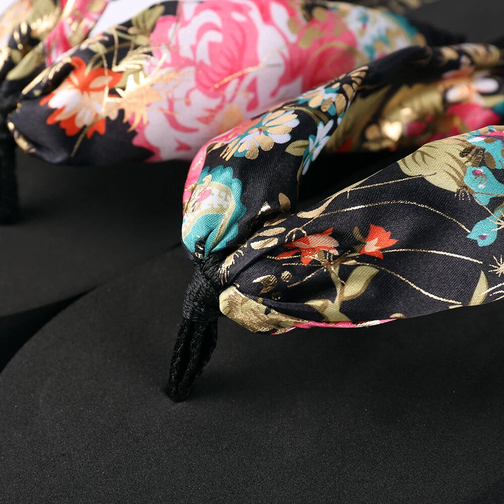 Women Fashion Floral Thong Flip Flops Summer Beach Anti Slip Black Sandals 7-8