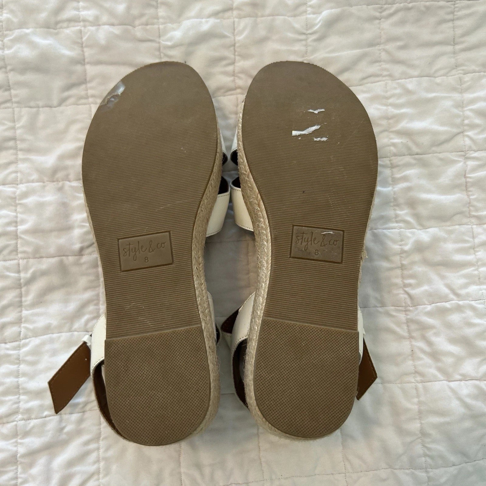 Style & Co Womens Wedge Strap White Slide Sandals Emberr 8 8M